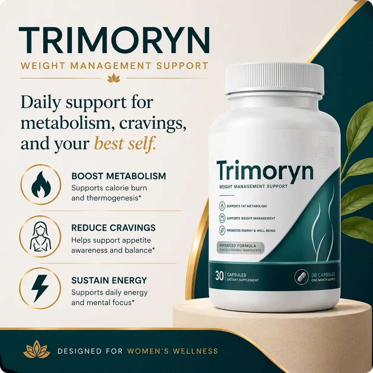 The seller&rsquo;s composite showing the bottle beside the words boost metabolism, reduce cravings and sustain energy