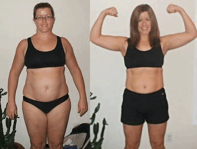A stock before-and-after photograph of an unnamed woman, supplied in the seller&rsquo;s marketing kit